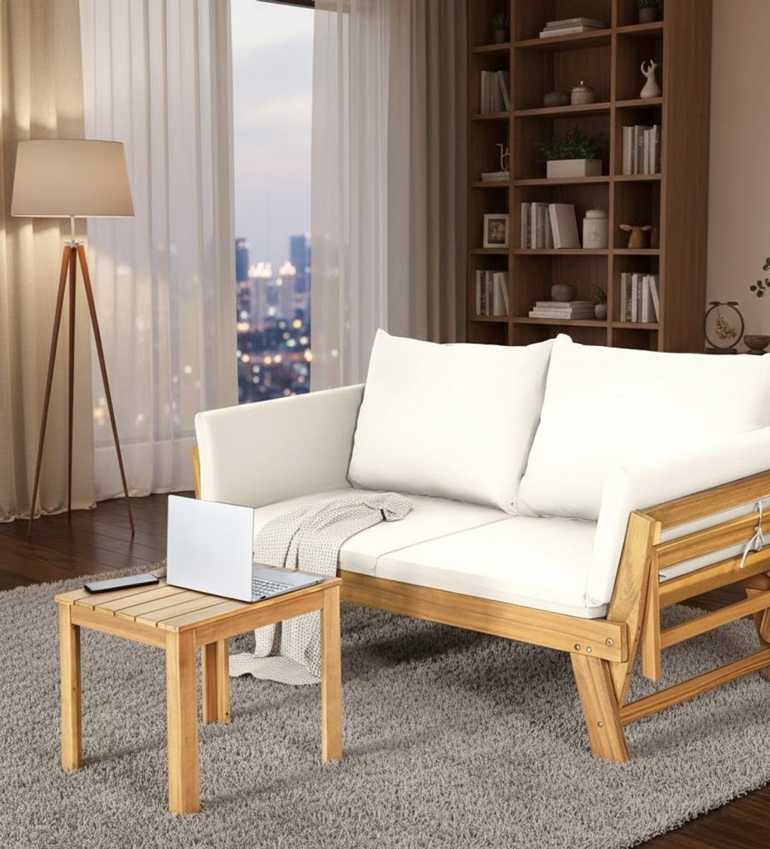 Luxe Acacia Houten 2-in-1 Tuinbank - Wit - Novihome
