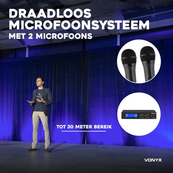 Draadloze microfoonset - Vonyx WM522 draadloze VHF microfoonset met 2 handmicrofoons — afbeelding 2
