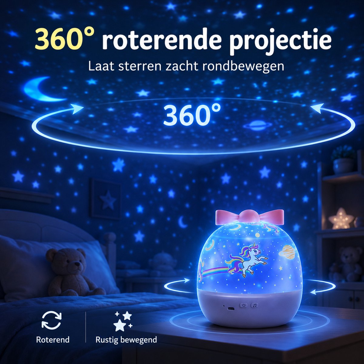 Sercano Eenhoorn Sterrenhemel Projector - Bluetooth Speaker - Nachtlampje Kinderen - 6 Thema's - Oplaadbaar - 5 uur Gebruiksduur - Schattig Cadeau – foto 2