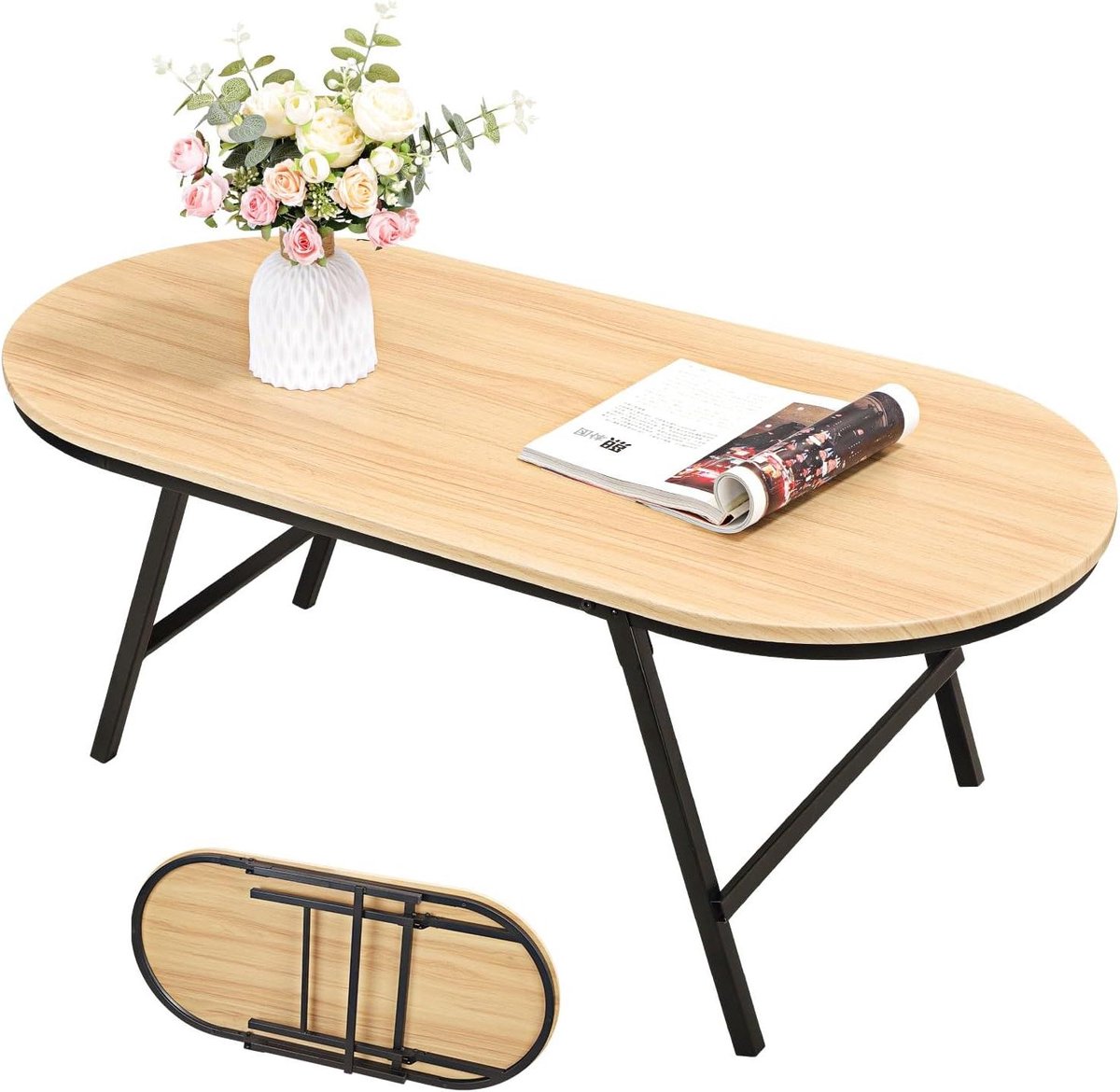 Opvouwbare salontafel - Lage bijzettafel - Kleine ruimtes - Geen montage - 106x50x41.5 cm - Walnoot