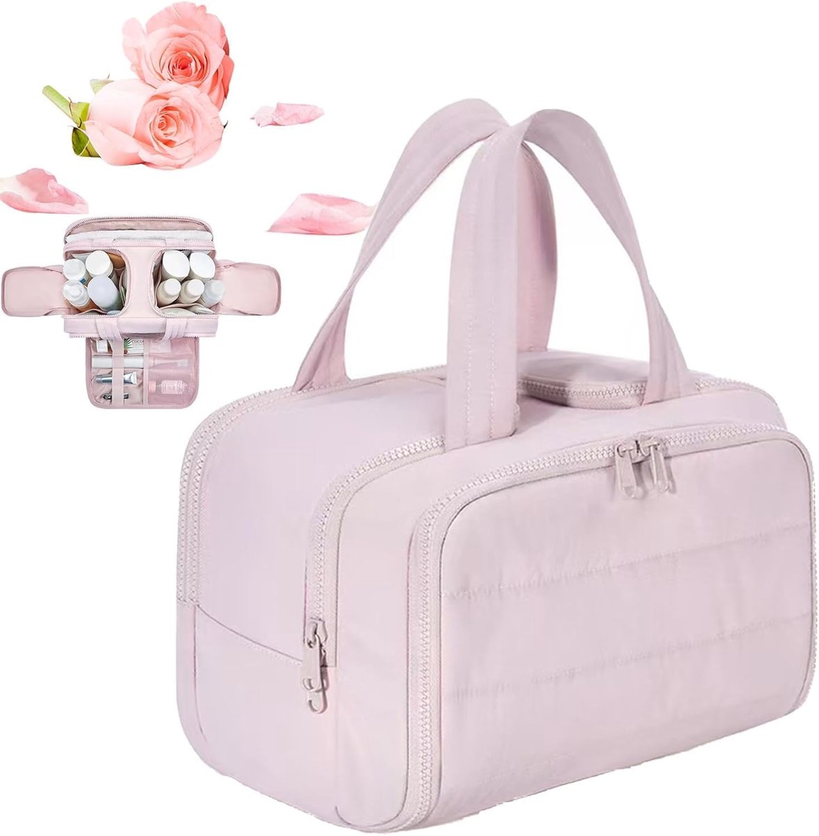 Waterdichte toilettas - Handzame multifunctionele toilettas - Mrote inhoud - Met handvat - Voor natte en droge artikelen - Lichtgewicht Waterdichte organizer tas voor accessoires - Reis toilettas groot - Roze