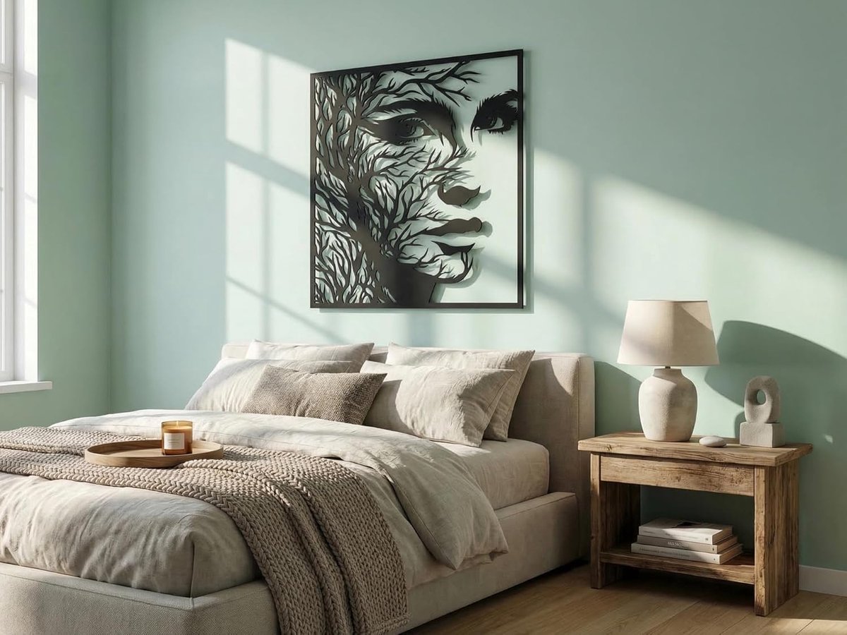 VAILLA 3D Houten Wanddecoratie Vrouwengezicht met Takken - 45x48cm - Zwart