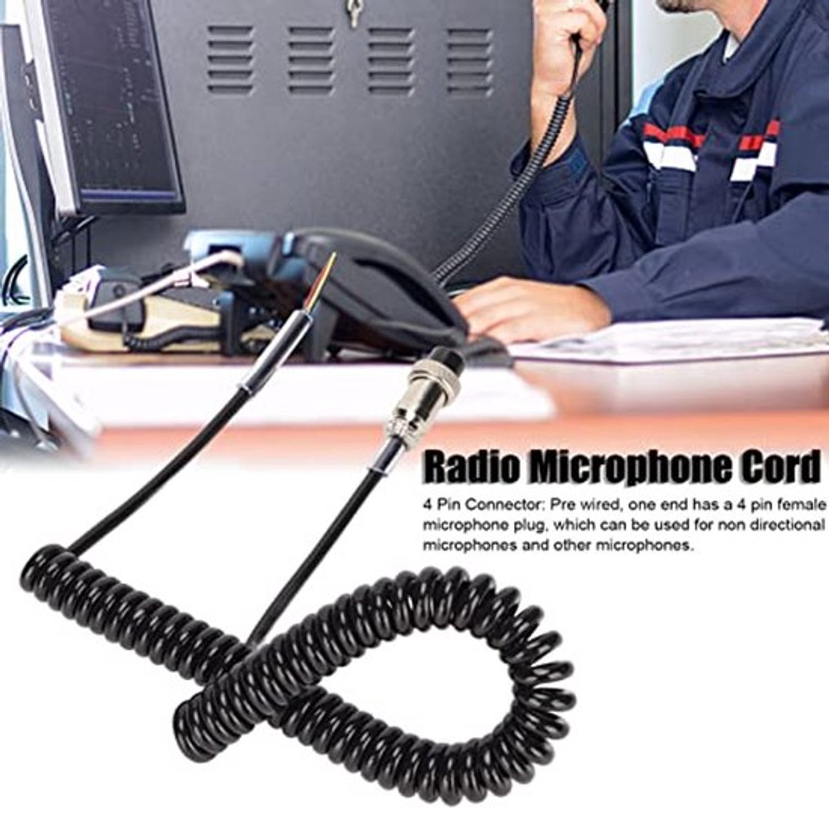 4-pins radiomicrofoonkabel voor CB-amateurradio, 4-pins vrouwelijke microfoonstekker, draagbare microfoon, veer, touw, draadmicrofoonkabel, snoer met luchtvaartkopconnector