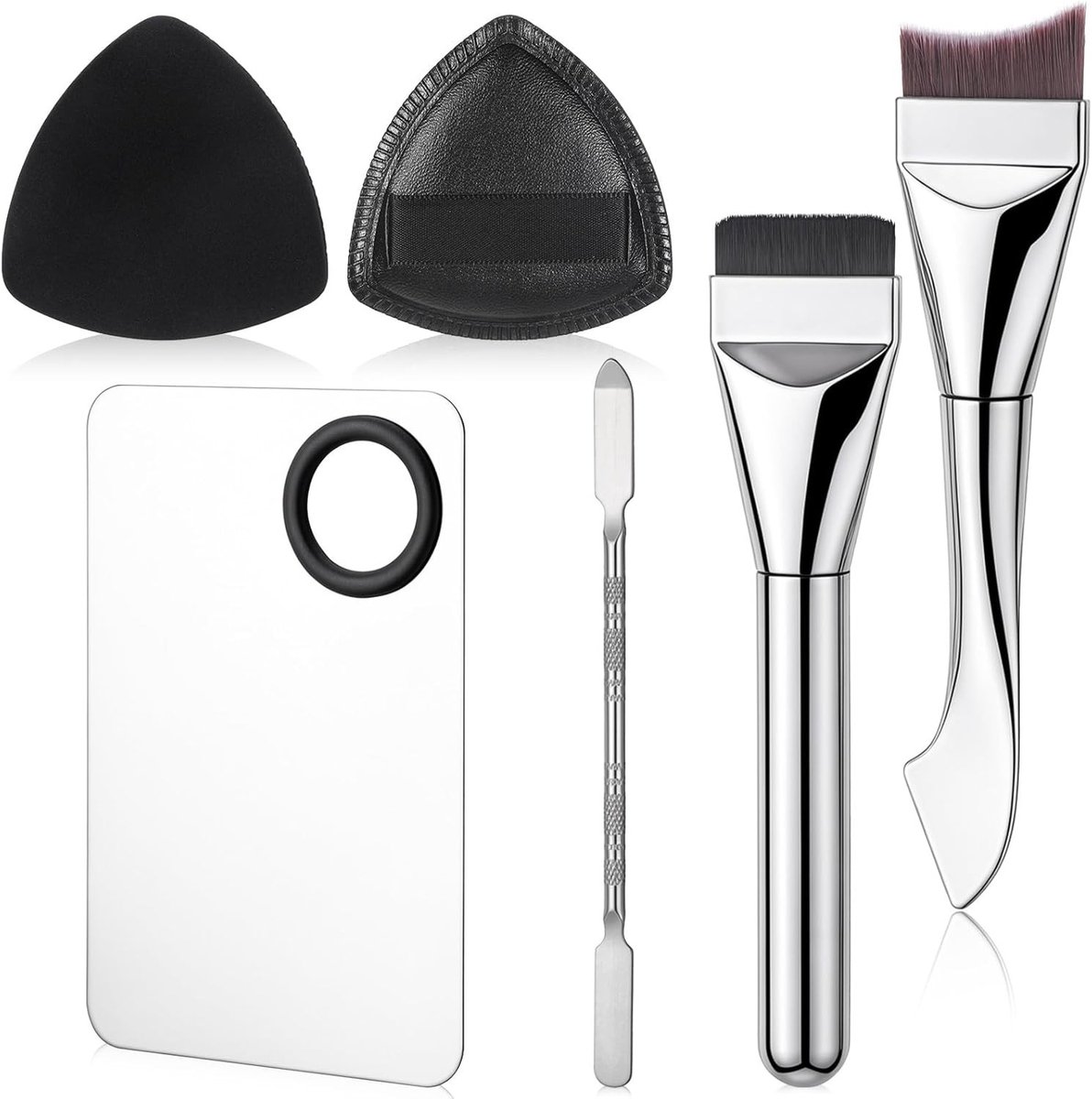SnelShoppen - 6 Stks Make-up Mengen Palet Set met Platte Foundation Borstel, Dubbelzijdige Make-up Spatel, Poeder Puff voor Vrouwen, Professionele Cos