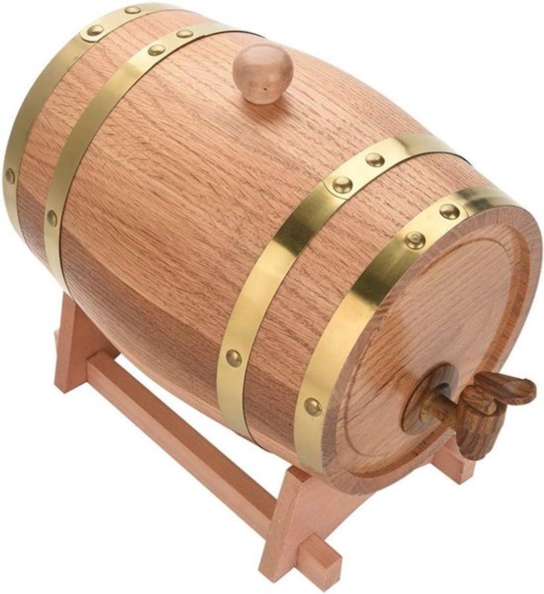Vintage eikenhouten whiskeyvat met lekvrije opslag, houten voet en kraan, ideaal voor het bewaren van whiskey, bourbon, tequila, wijn en bier in stijl