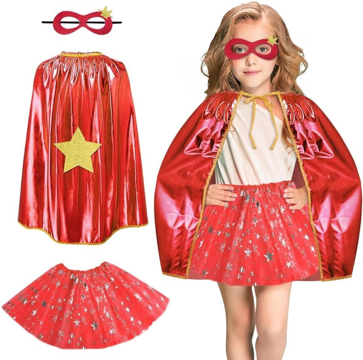 Superhelden Kostuums voor Kinderen met Masker en Tutu Rok, 3-delige Prinsessen Outfit voor Halloween, Verjaardagsfeest en Speelplezier