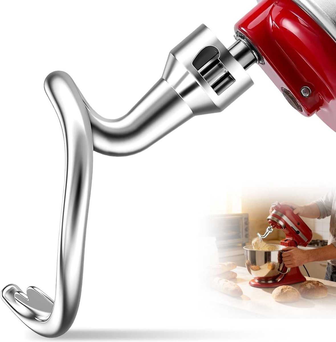 Roestvrijstalen haak voor deeg, duurzaam en geschikt voor spiraalkneedmachines, eenvoudig te reinigen, vervangingsaccessoire voor keukenmixers en staande mixers