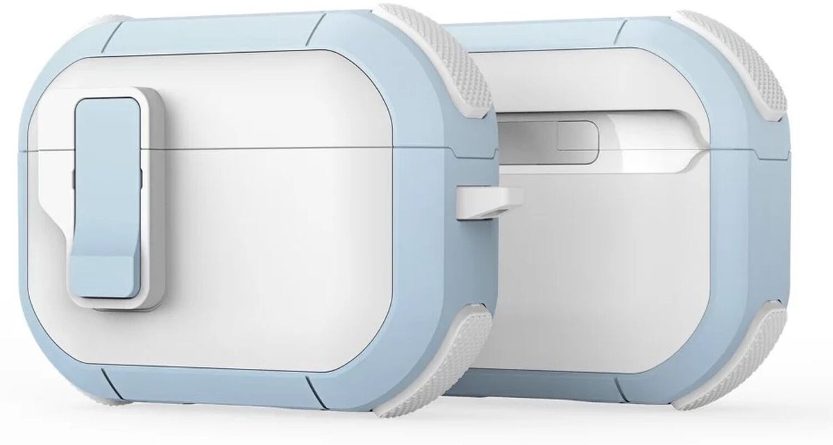 Dux Ducis PECP Hoesje Geschikt voor AirPods Pro 1 / 2 met Aluminum Haak Wit Blauw