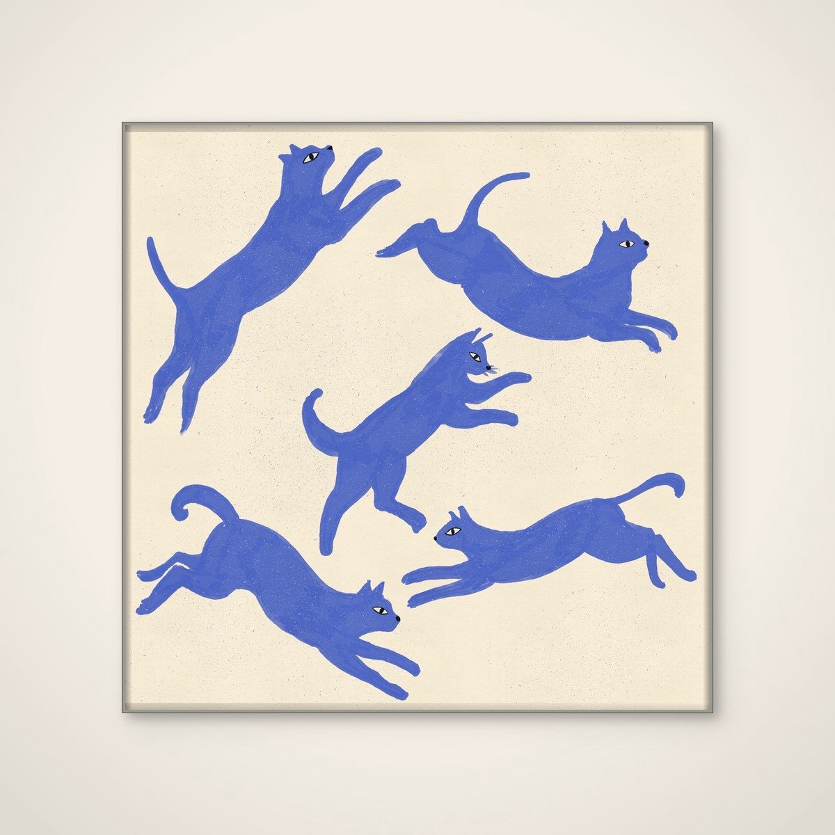 Akoestisch schilderij - 100 x 100 cm - Playful Blue Cats van Nicholas - Dieren wanddecoratie - zilver textielframe