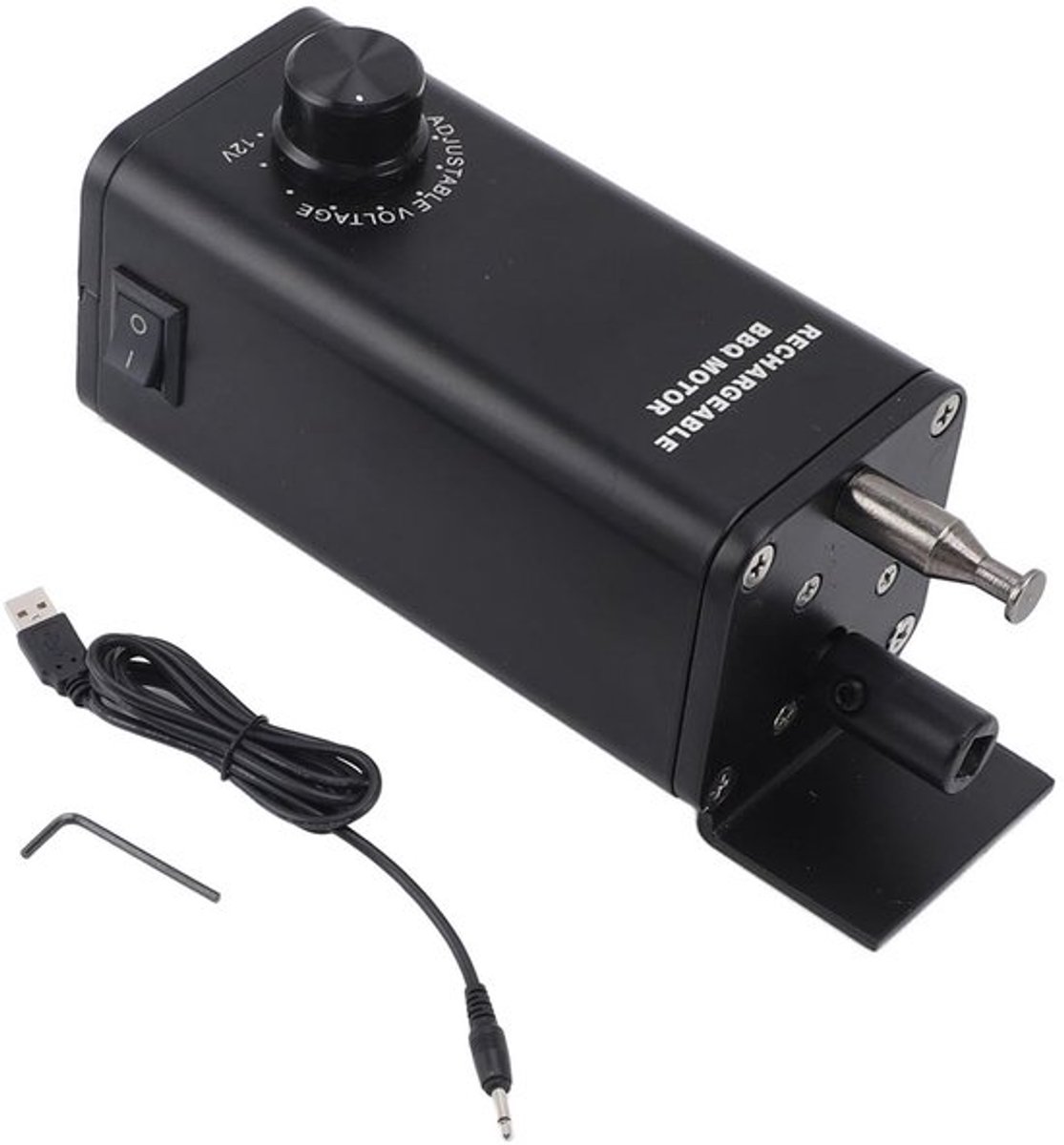 10W Draaispitmotor Aluminiumlegering 3 Tot 12V Elektrische Grillmotor met Oplaadbare Batterij, Instelbare Snelheid voor Universele Grills