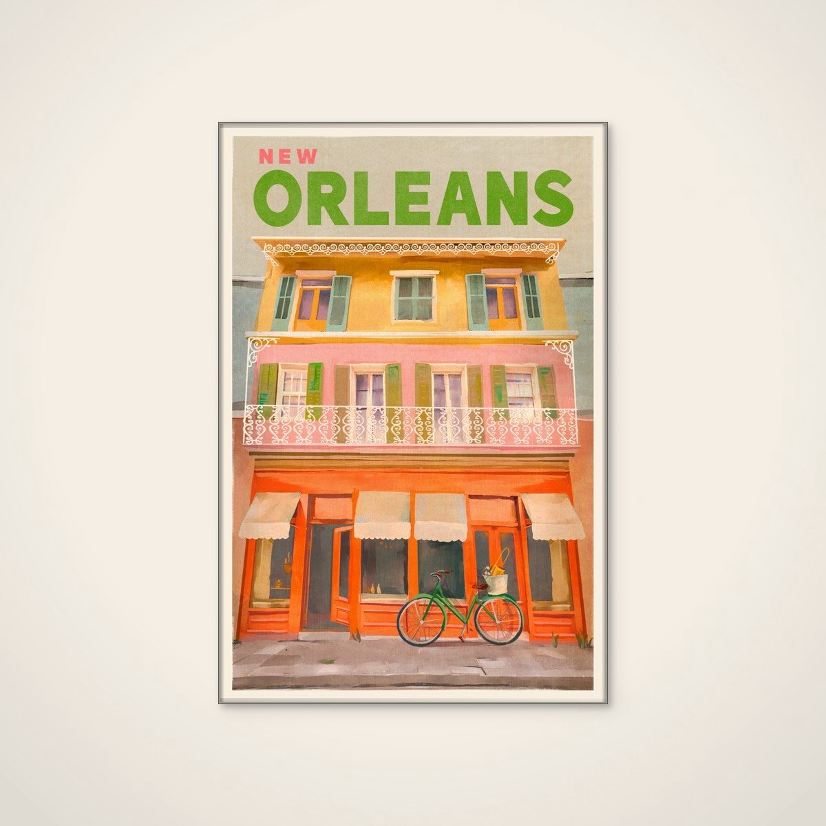 Akoestisch schilderij - 80 x 120 cm - New Orleans Louisiana Vintage Travel Poster van The Whiskey Ginger - Abstracte wanddecoratie - zilver textielframe