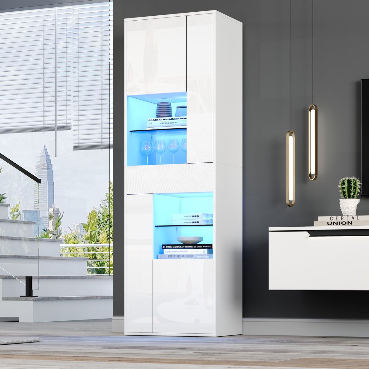 MODFU - Vitrinekast Met LED Verlichting - Wit - 55 X 38 X 170 Cm