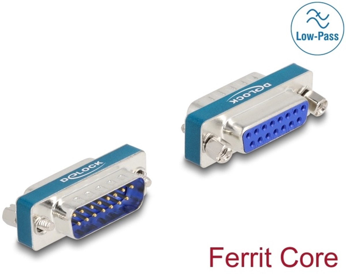 Delock RF/EMI Interference Suppression Filter D-Sub 15 pin male to female with low-pass inductive