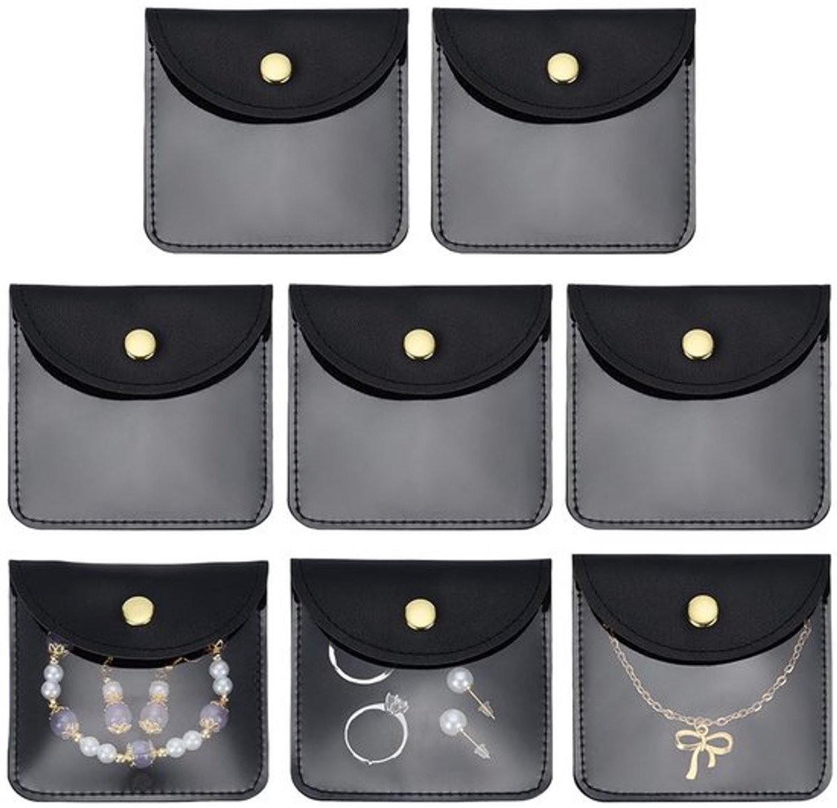 stuks doorzichtige kleine sieradenzakjes 8x8cm zwart vierkant PU leer en PVC cadeauzakjes met drukknoop voor oorbellen, armbanden en sieradenverpakkingen voor verkopers en
