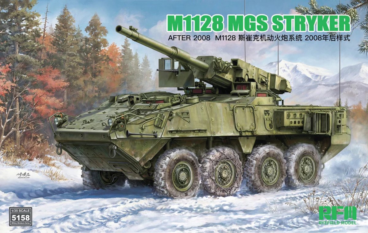 Rye Field Model Modelbouwpakket Auto - 5158 M1128 MGS Stryker - Na 2008 - Amerikaans Pantservoertuig Plastic - 1:35 - Modelbouw