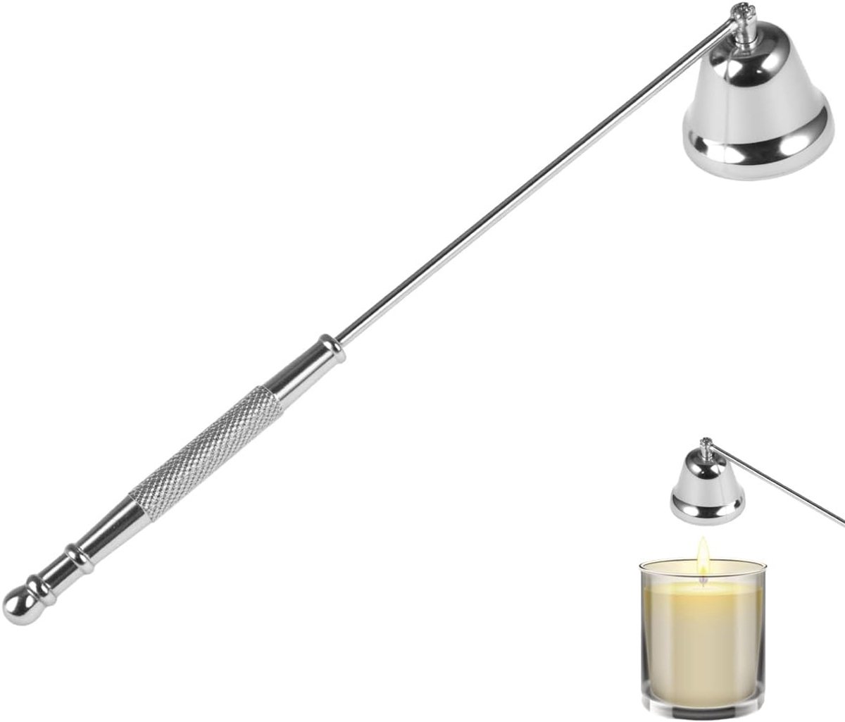 Kaarsenblusser van Roestvrij Staal met Lange Handgreep, Ideaal voor Thuisgebruik, 21 cm, Zilver | Perfecte Kaarsenaccessoires voor Veilig Blussen van Geurkaarsen en Theelichten