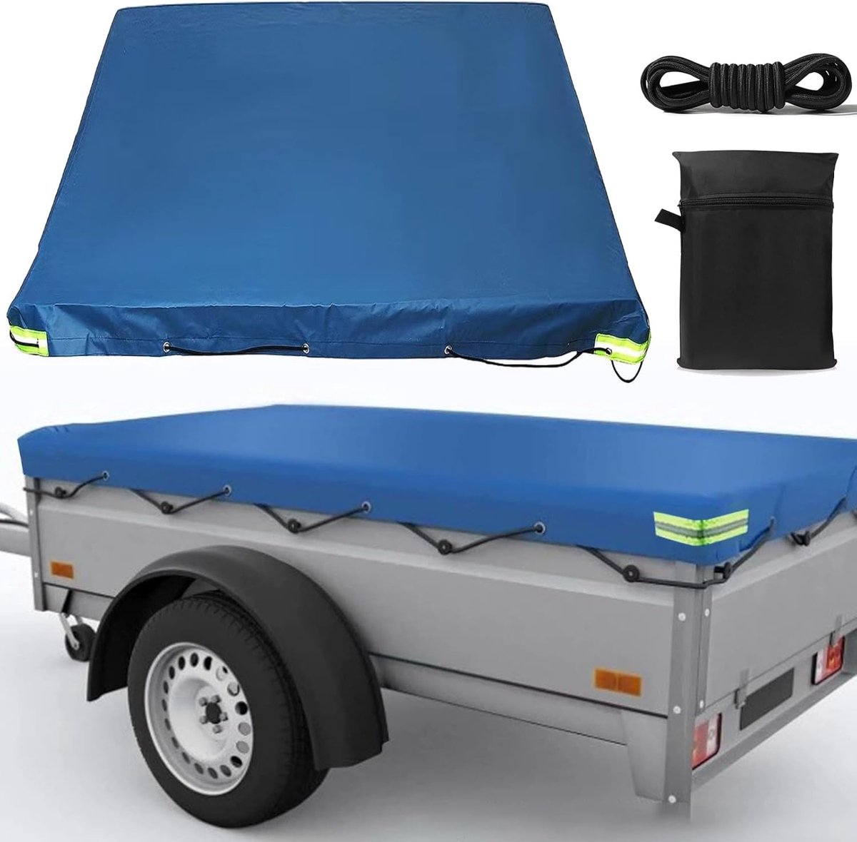 Duurzame waterdichte afdekzeil voor aanhangwagens, 210 x 115 x 10 cm, UV-bescherming, 420D materiaal, ideaal voor buitengebruik