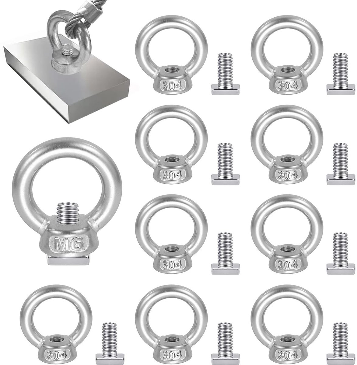 10 stuks M6 Ringmoeren 12mm met Hamerkop Schroeven van RVS - Oogschroeven, Bevestigingsogen en Plant Hangers voor Tuin en Kassen