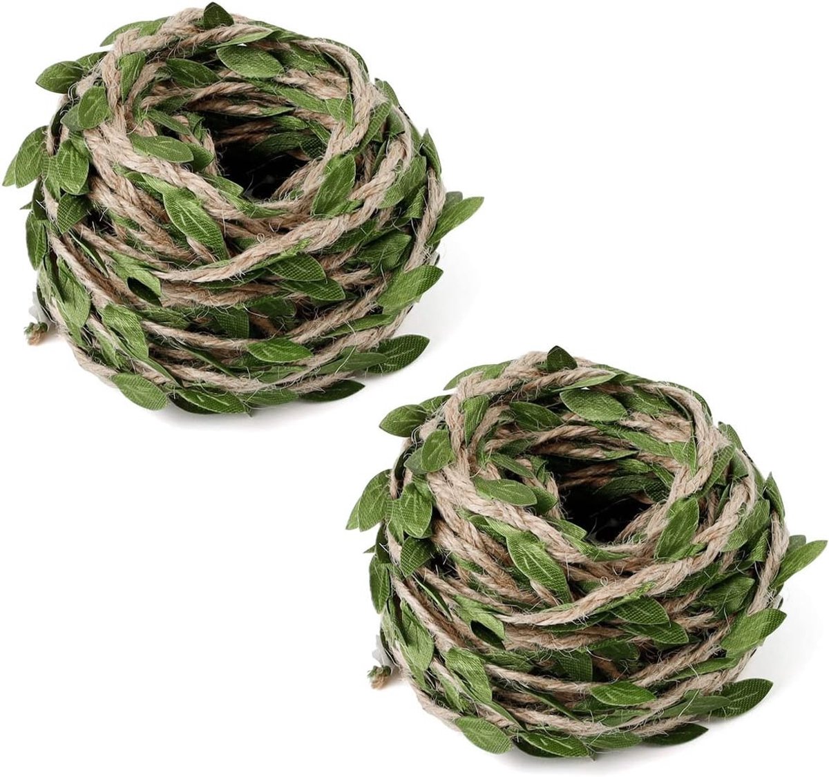 Jute Touw met Kunstmatige Bladeren, 20 m Rietdraad voor Decoratie, Tuin, Ambachten en Bruiloften