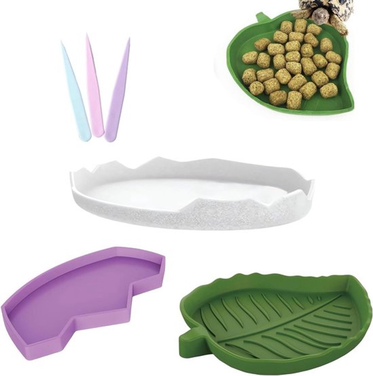 - 3 Stuks Blad Reptielen Voer Water Kom- Reptielen Schildpad Voederbak- Plat Drinkschaal Waterschaal voor Reptielen- Voetafdruk Reptielen Waterschaal voor Slang Schildpad Gekko