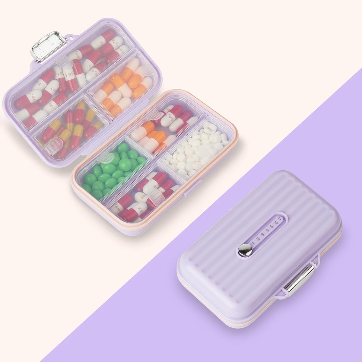 Praktische 7-vaks medicijnbox voor dagelijks gebruik, reizen en vitamines, ideaal voor organisatie en gezondheid