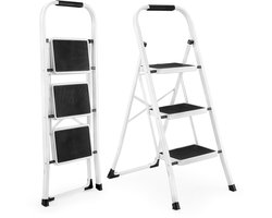 Vouwtrap met 3 Treden, Belastbaar tot 150 kg, Inklapbare Ladder met Antislip Pedaal, Ideaal voor Keuken en Huishouden