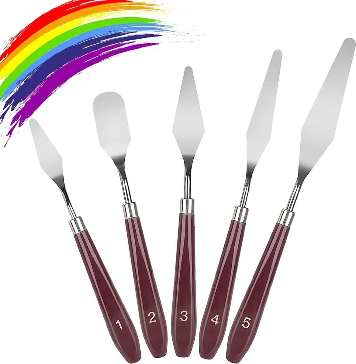 Set van 5 Palette Knives voor Schilderen - RVS Spatula's Geschikt voor Olieverf, Gouache en Aquarel