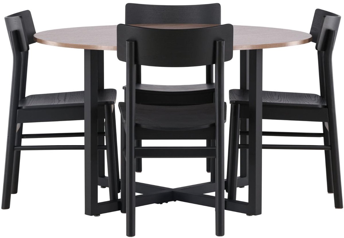Durango eethoek eettafel walnootdecor 4 stoelen zwart.