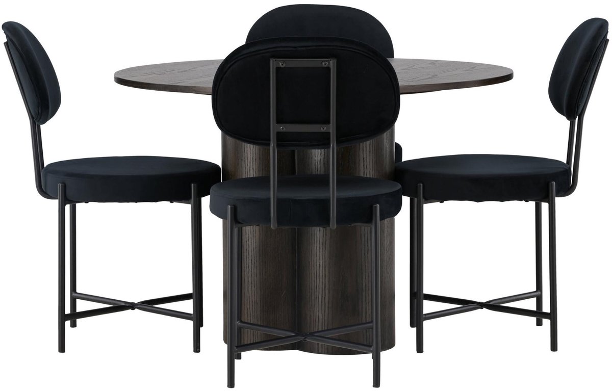 Olivia eethoek eettafel mokka 4 stoelen velours zwart.
