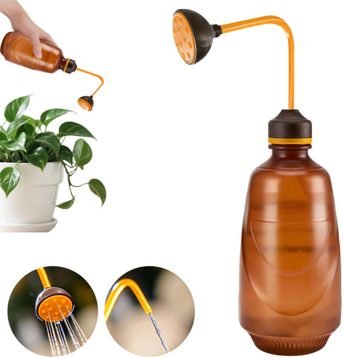 Fles gieter - 450ml - Fles plantenspuit - 2 sproeistanden - Plantengieter - Afneembare Broes - broeskop - Plant Mister - Bloemengieter - Sproeier - waterverstuiver - tuinplanten gieter - voor kamerplanten en bloemen - Binnen en buiten - Bruin