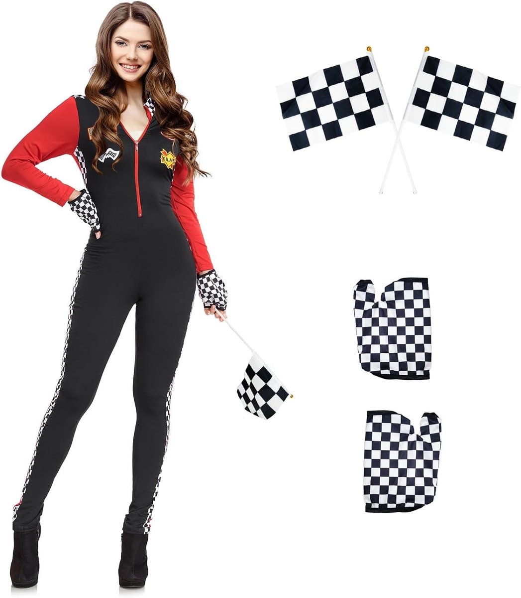 Dames Racer Kostuum voor Carnaval en Cosplay - Slim Fit Racing Outfit XL met Accessoires