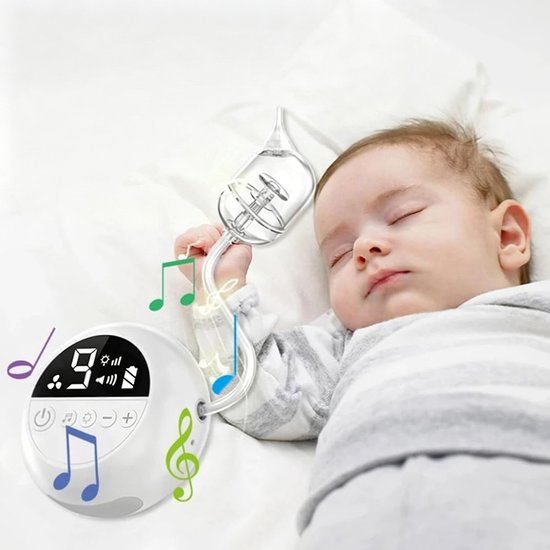 Elektrische neusaspirator voor baby's - Met muziek en nachtlampje - 9 zuigstanden - 3 zuigmondjes - Neusreiniger - Oplaadbaar - ABS - Stil - Wit — afbeelding 5