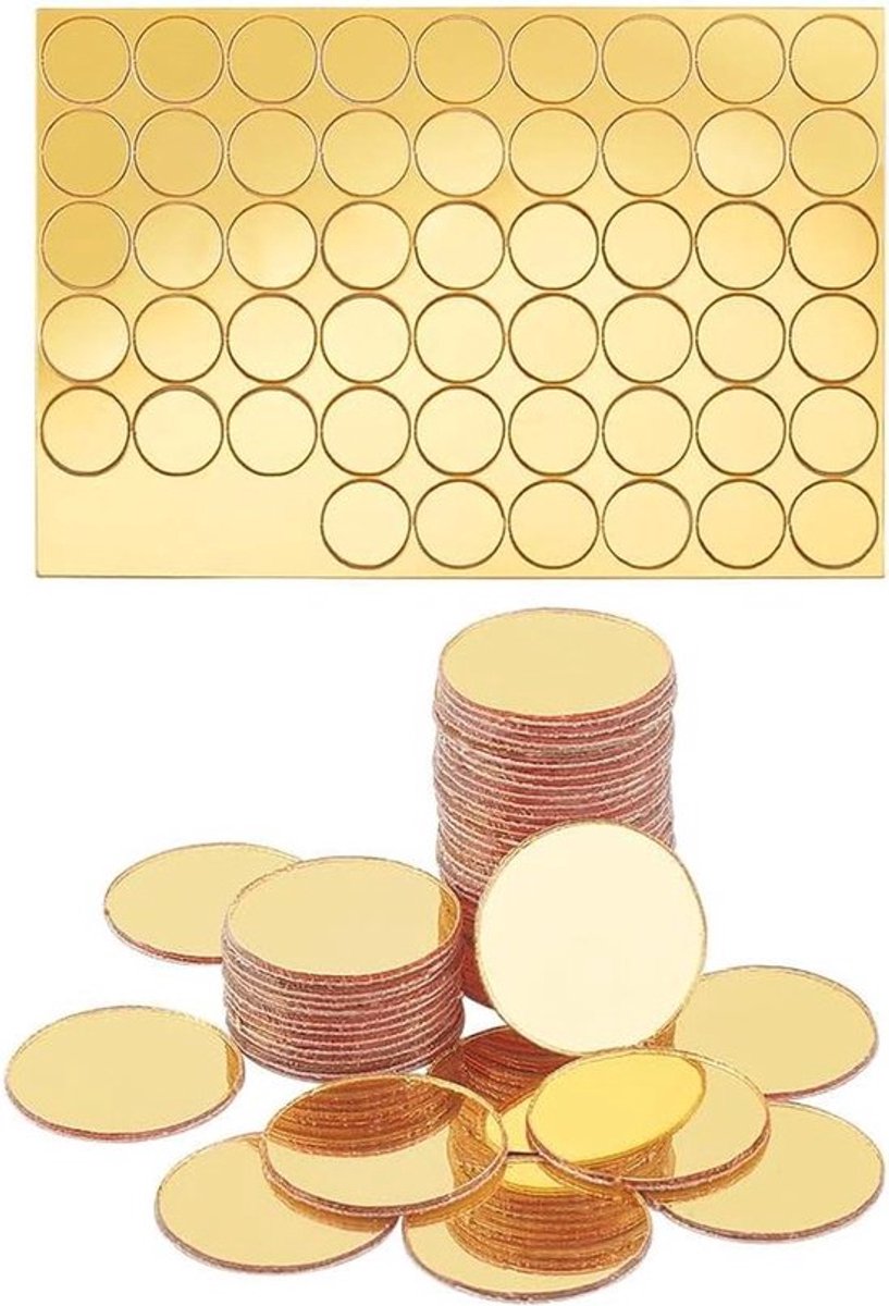 - Spiegelcirkels voor ambachten - Muurstickers - 100 stuks - Goudkleurig - Acryl - Zelfklevend - Ambachtelijke spiegels - Geschikt voor DIY - Rond - Kleine spiegeltegels