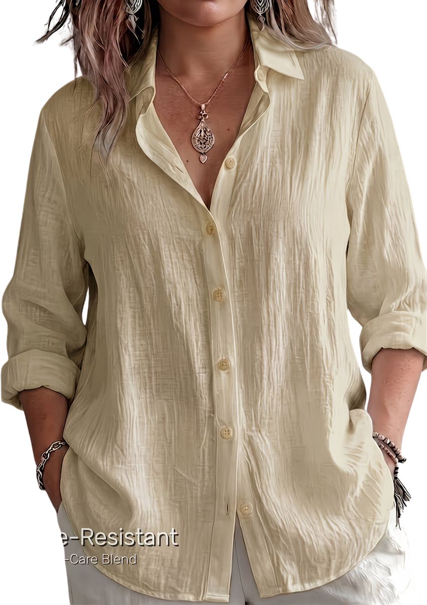 Currero Linnen Blouse Dames T-Shirt Polo Overhemd Shirt Zomer Ibiza Stijl Tarwekleurig 3XL Tweekleurig