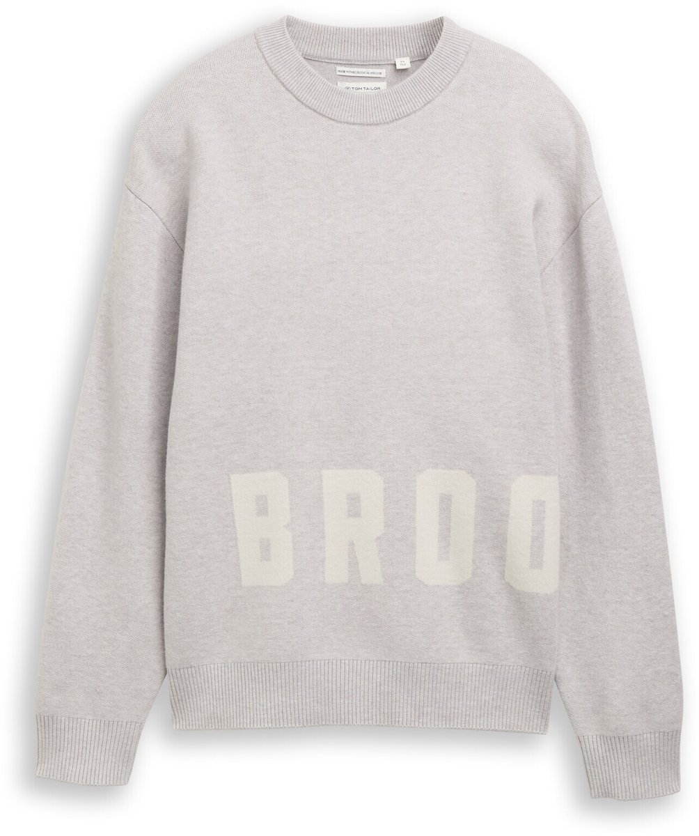 Tom Tailor - Oversized jacquard gebreide trui - Maat 164 - Light Stone Grey Melange