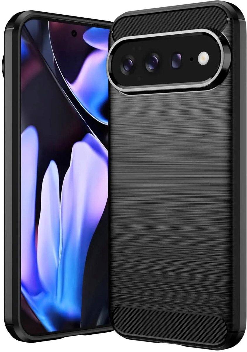 Geborsteld TPU Hoesje Geschikt voor Google Pixel 11 Pro XL - Beschermhoes - Back Cover - Case Flexibel TPU - Stijlvol Carbon - Dun - Zwart