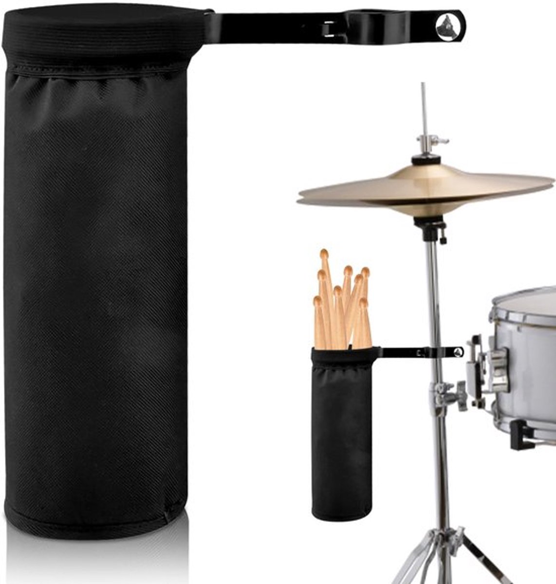 Drumstokkentas, drumstokkenhouder: drumstokkenhouder, waterdichte tas met aluminium klem, drumstokkentas voor drumstellen en muziekstandaard, tot 12 paar stokken