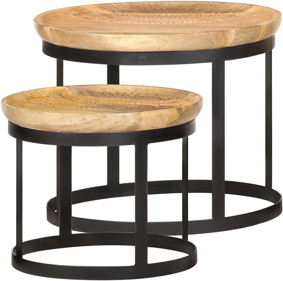 Ronde bijzettafel - Banktafel salontafel - Woonkamer inrichten - Massief mangohout staal - 2 stuks - Wit