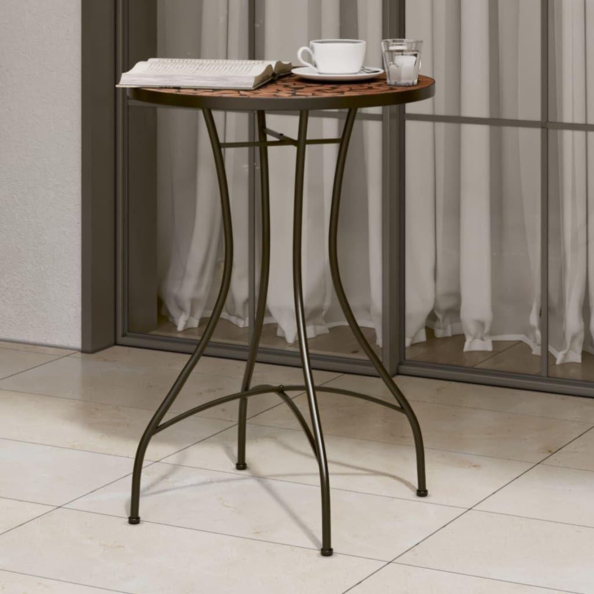 Mozaïek Bistrotafel - Keramische Tuintafel - Buiten Zitten - Handgemaakt Mozaïek Design - Ø50 x 70 cm - Terracotta