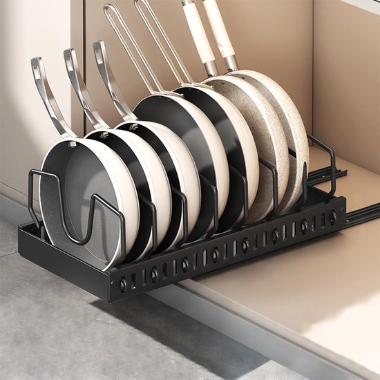 Pannendekselhouder - Dekselrek Potten - Keuken Organiseren - Uittrekbaar Ontwerp - 42 cm - Metaal