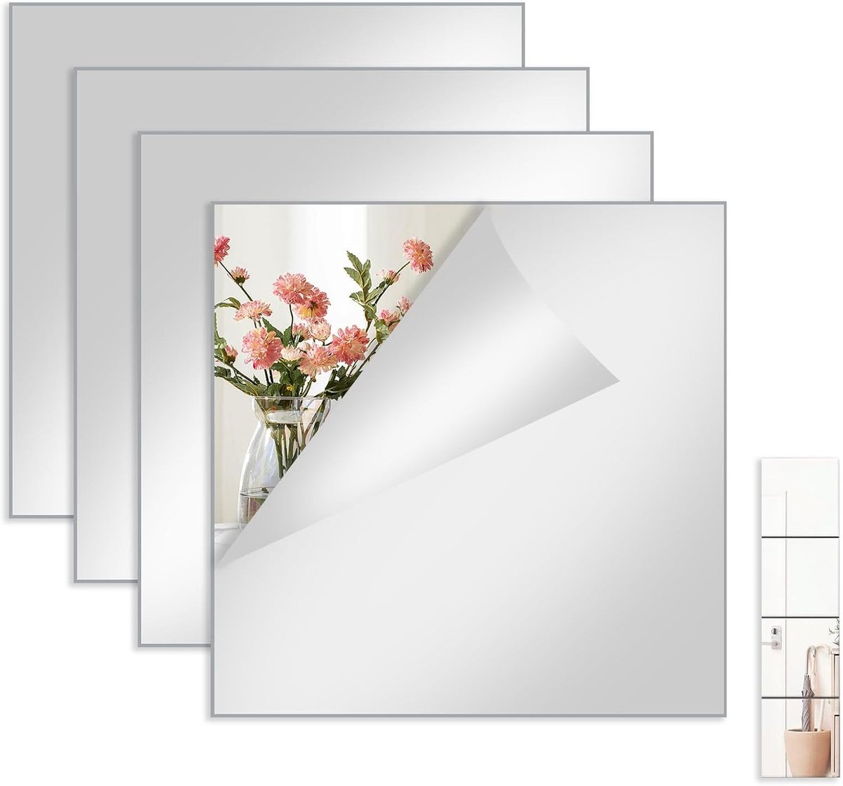 Set van 4/10 Zelfklevende Spiegeltegels, Vierkante Spiegels 20 x 20 cm, Decoratieve Wandspiegels Zonder Boren, Perfect voor Interieurdecoratie en Ruimtevergroting