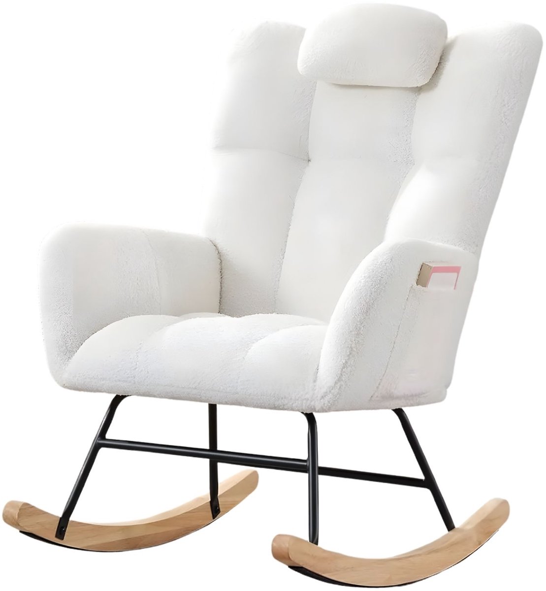 Happiq Schommelstoel - Stof en Hout - voor woonkamer en kinderkamer - Wit White