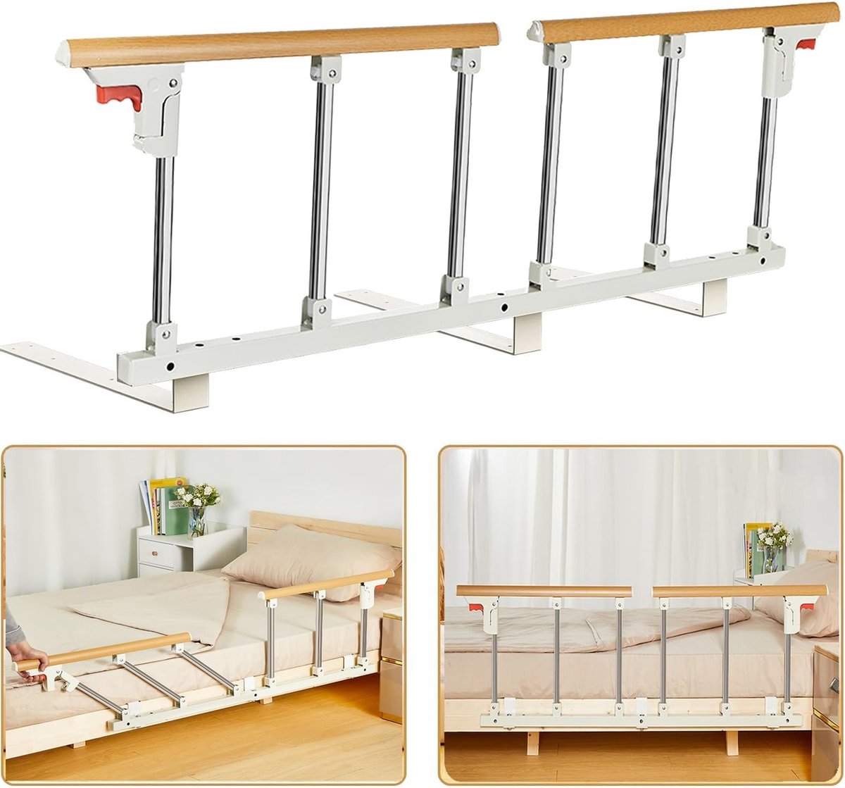 Senior Bed Rail voor Dubbele Bedden - Draagbare Vouwbare Metalen Handgreep voor Thuis en Ziekenhuis, 132 x 40 cm, Veiligheid, Ondersteuning, Comfort