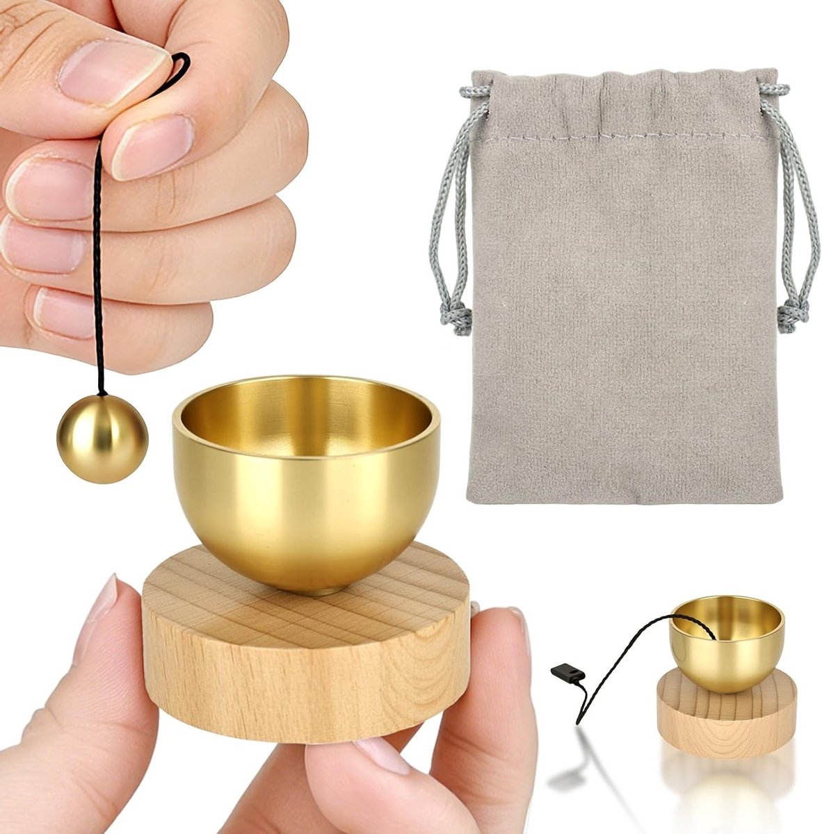 Mini Singing Bowl Set voor Meditatie en Ontspanning, Inclusief Bel en Opbergzak, Perfect voor Yoga en Stressverlichting
