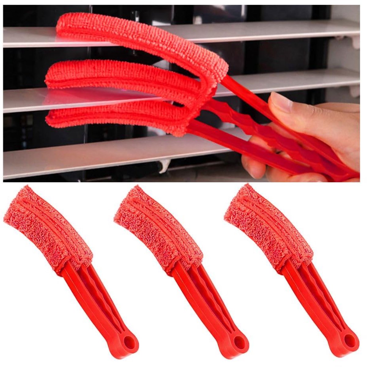 QTTVBTNA -Mini Stofborstel - Microvezel Borstel - Auto Ventilatie Borstel - Rood, set van 3, afneembaar, wasbaar, herbruikbaar - Pluisvrij, krast niet - Voor airco, roosters, jaloezie毛n, toetsenborden - Met ophanggat