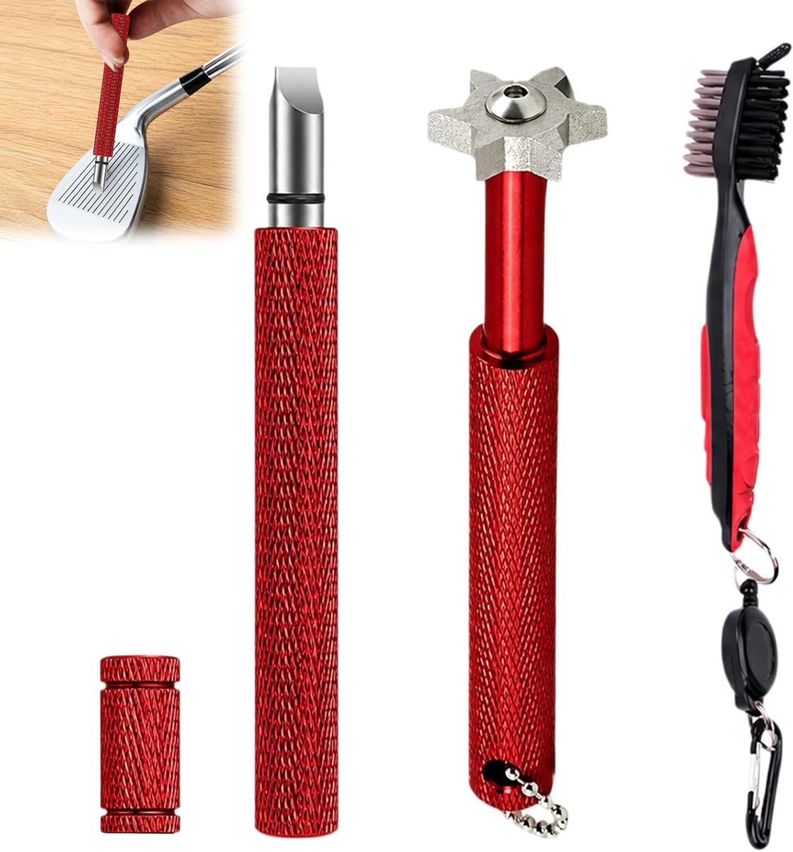 Set van 3 praktische golfclubborstels met groefslijper, ideale golfaccessoires voor optimale clubreiniging en prestaties