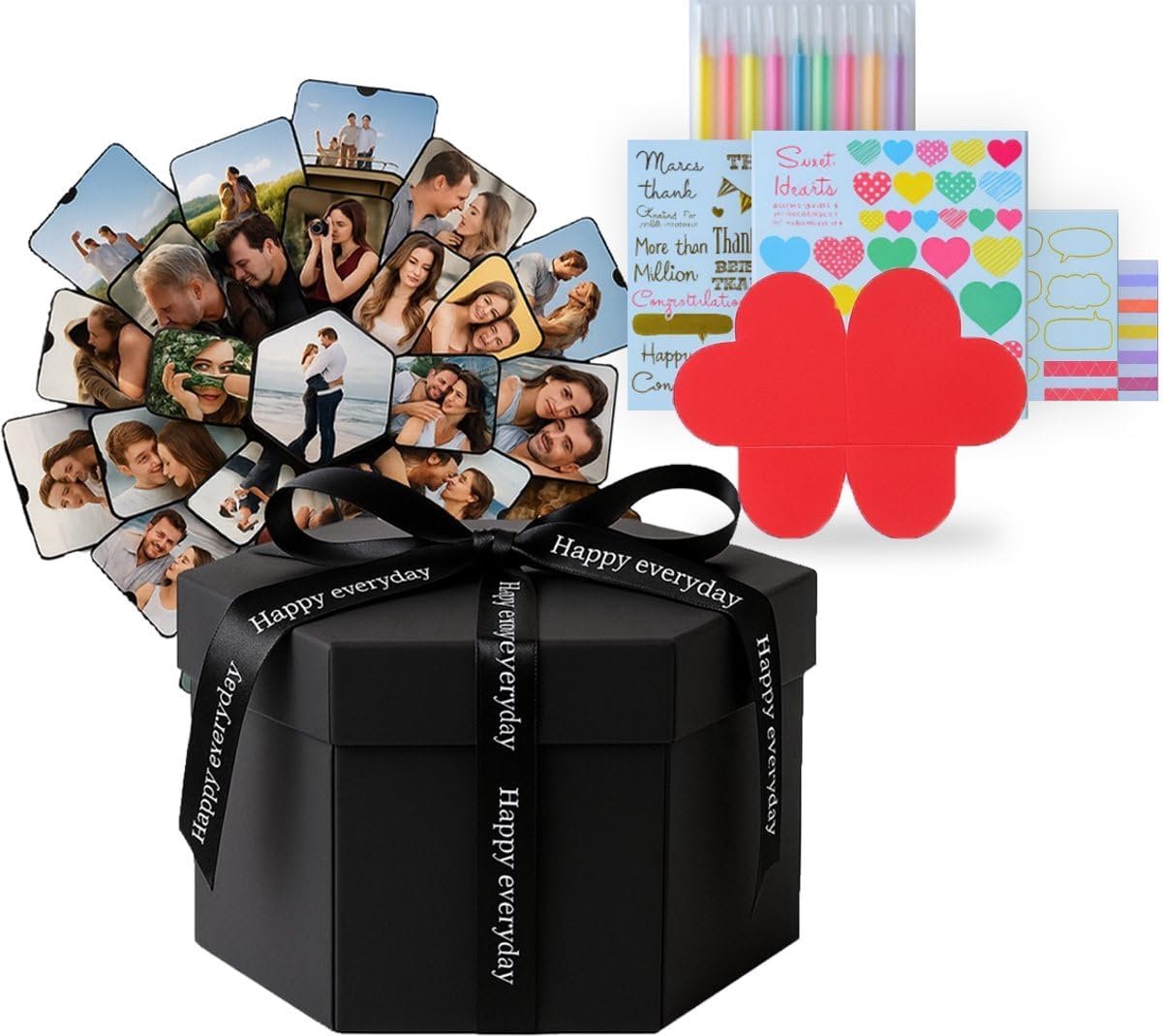 SnelShoppen - Explosion Box XXL - Foto Box - Fotoboek - Unieke Verrassingsbox met Kleurpotloden en Stickervellen - Creatieve Opslagoplossing voor Heri