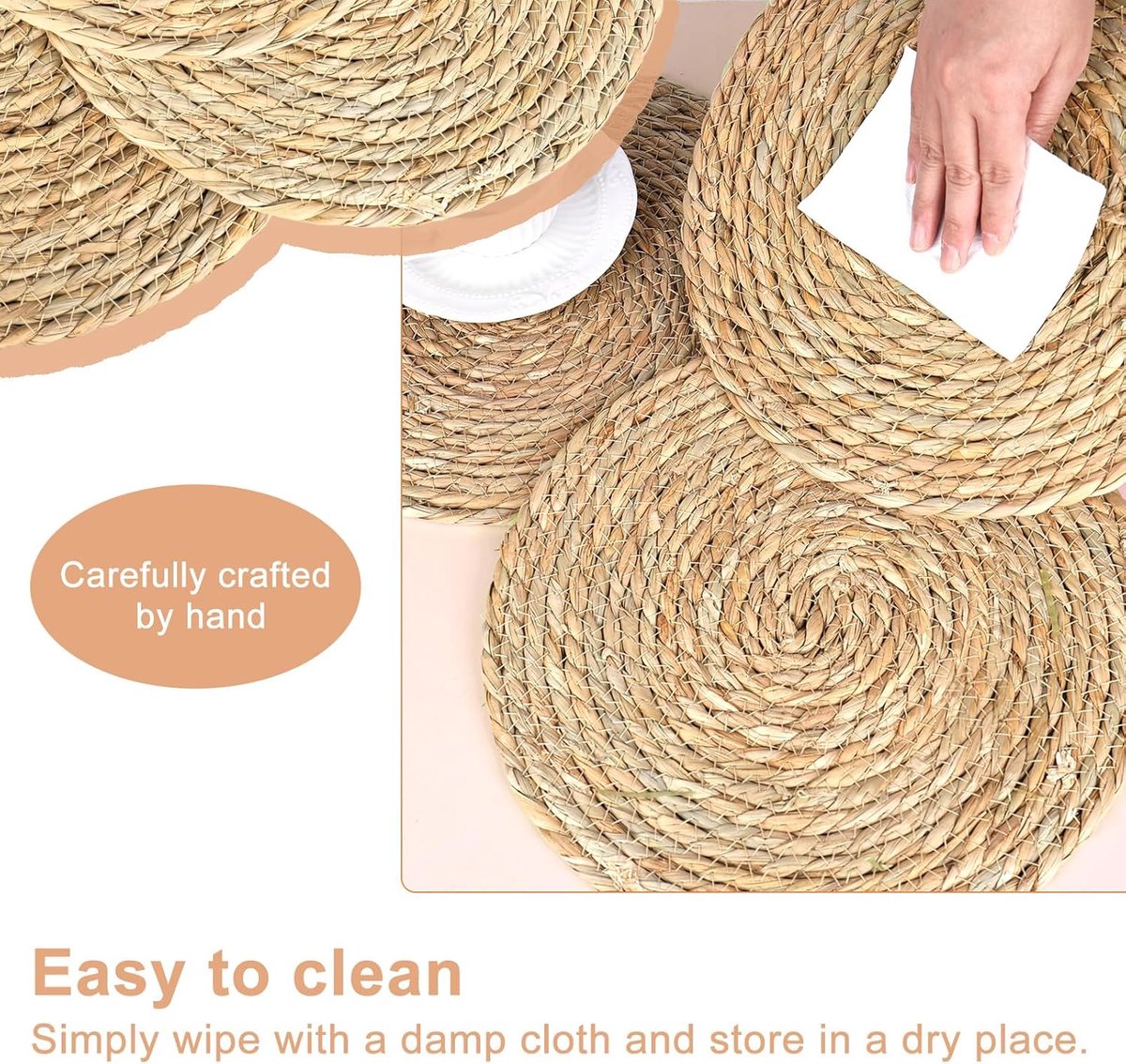Thijox - Set van 8 Ronde Placemat, Handgemaakte Boho Placemat van Natuurlijke Waterhyacint, Hittebestendig, 30 cm voor Eettafel, Feest, Bruiloft, Boer