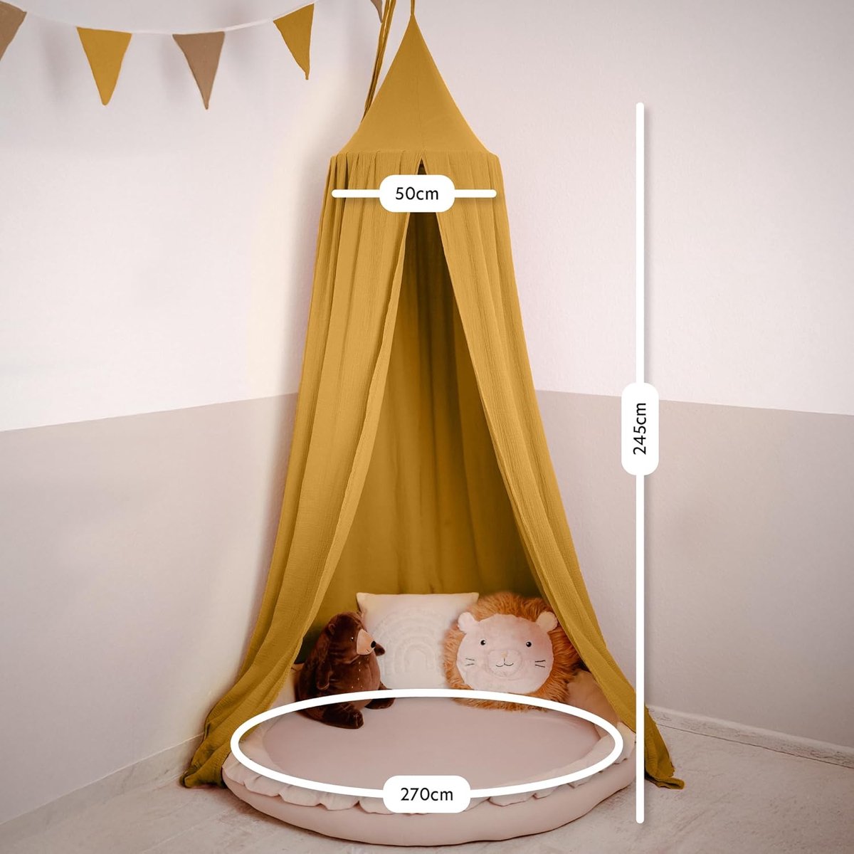 Thijox - Lilimaus Baldakijn Kinderkamer - Bedhemel 100% Katoen Mousseline - Handgemaakt in 12 Kleuren - Babybedhemel voor Meisjes en Jongens - Decorat