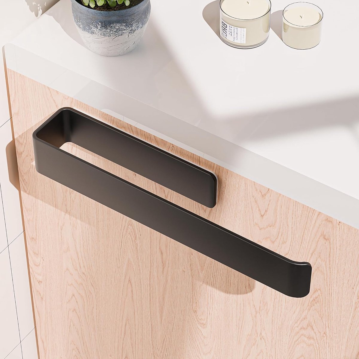 SnelShoppen - Towel Holder zonder boren, Handdoekrek Aluminium, Volledig Metaal, Mat Zwart, 32L×5W×4.5H, Perfect voor Badkamer en Keuken